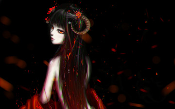 Картинка фэнтези демоны девушка демон цветы рога