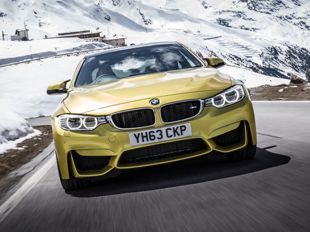 Обои картинки фото автомобили, bmw, coupе, m4, желтый, 2014г, f82, uk-spec