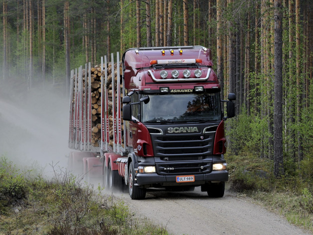 Обои картинки фото автомобили, scania, красный, truck, r730, 6x4, highline, timber