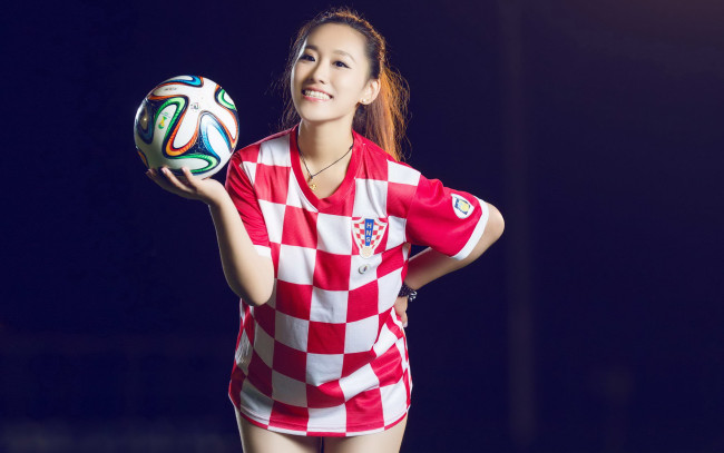 Обои картинки фото девушки, -unsort , азиатки, мяч, фон, улыбка