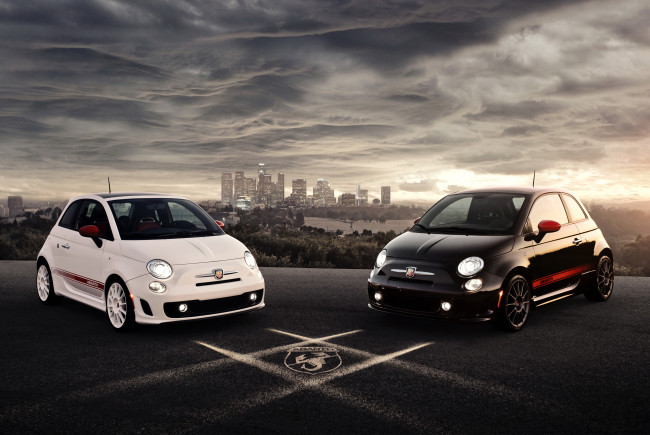 Обои картинки фото 2012 abarth 500, автомобили, fiat, сумерки, черный, abarth, белый