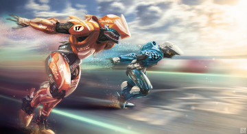 Картинка фэнтези роботы +киборги +механизмы киборг робот бегун пилоты скорость фантастика