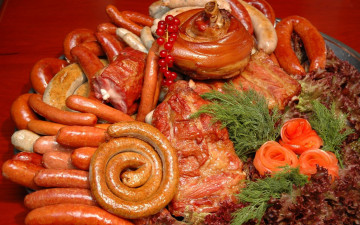 Картинка еда колбасные+изделия укроп смородина рулька колбаски