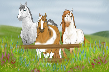 обоя рисованное, животные,  лошади, лошадь, фон