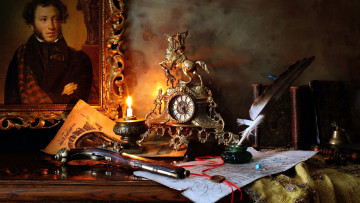 Картинка разное ретро +винтаж портрет часы свеча перо документ