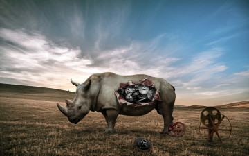 Картинка разное компьютерный+дизайн носорог механизм фантастика