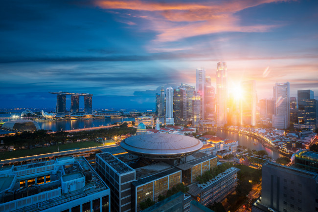 Обои картинки фото singapore city, города, сингапур , сингапур, рассвет