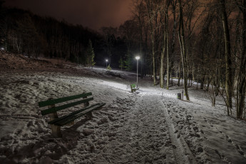 Картинка природа парк зима ночь скамья