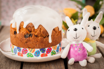 Картинка праздничные пасха игрушки кулич кролики