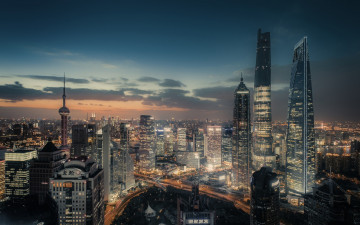 Картинка города шанхай+ китай город шанхай огни вечер кнр