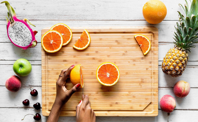 Обои картинки фото еда, фрукты,  ягоды, фрукт, дракона, ананас, апельсины, персик