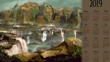 Картинка календари фэнтези calendar водопад гора камень вода