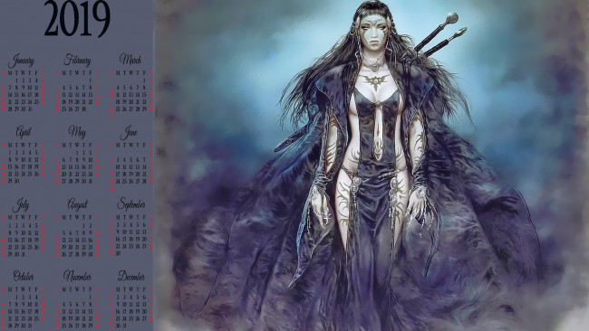 Обои картинки фото календари, фэнтези, воительница, calendar, взгляд, женщина, оружие