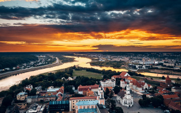 Картинка города каунас+ литва панорама река закат