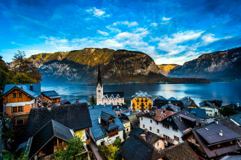 Картинка города гальштат+ австрия горы озеро панорама