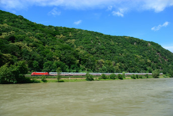 Картинка техника поезда поезд река лес