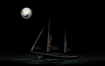 Картинка 3д графика sea undersea море лодка луна птица