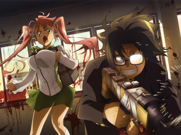 Обои картинки фото аниме, highschool, of, the, dead, девушка, кровь