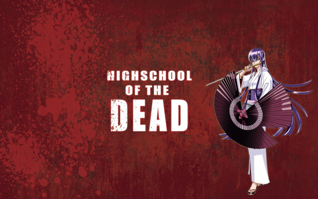 Обои картинки фото аниме, highschool, of, the, dead, кимоно, девушка, зонтик