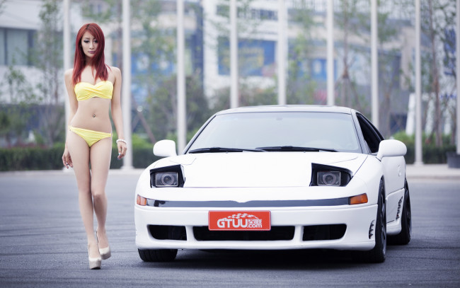 Обои картинки фото автомобили, авто, девушками, mitsubishi, 3000gt, девушка