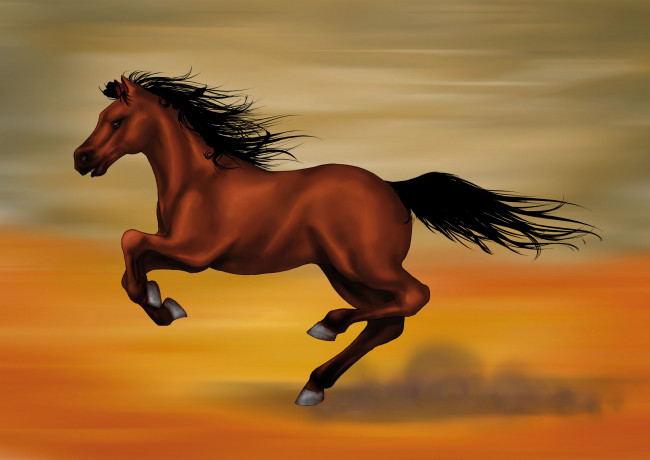 Обои картинки фото рисованные, животные,  лошади, галоп, лошадь