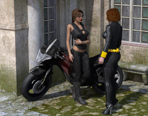 обоя мотоциклы, 3d, мотоцикл, фон, взгляд, девушки