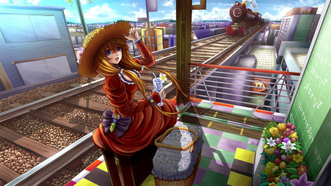 Обои картинки фото аниме, unknown,  другое, поезд, девушка