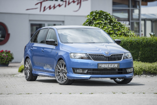 Обои картинки фото автомобили, skoda, rieger, rapid, spaceback, 2015г, синий