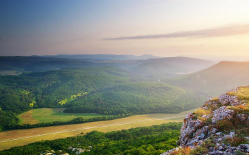 Картинка природа пейзажи скала горы панорама долина холмы