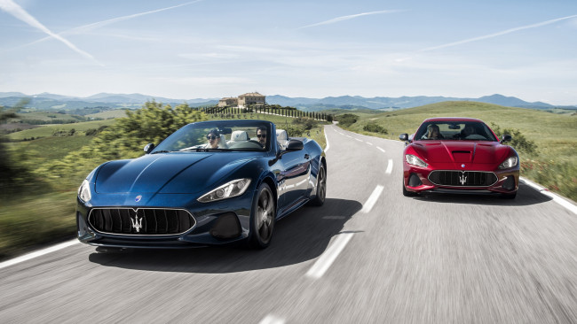 Обои картинки фото maserati granturismo mc sport line and gran cabrio 2018, автомобили, maserati, granturismo, mc, sport, line, gran, cabrio, 2018