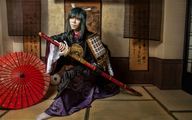 Обои картинки фото девушки, -unsort , девушки с оружием, кимоно, катана, лицо, одежда, девушка, стиль