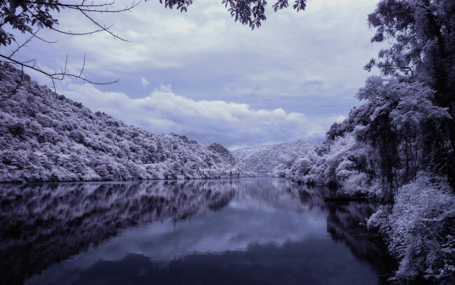 Обои картинки фото природа, реки, озера, winter, view, река, snow, зима, river, trees, зимний, пейзаж, деревья, снег
