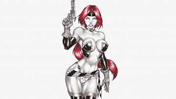 Картинка рисованное комиксы девушка униформа фон взгляд оружие