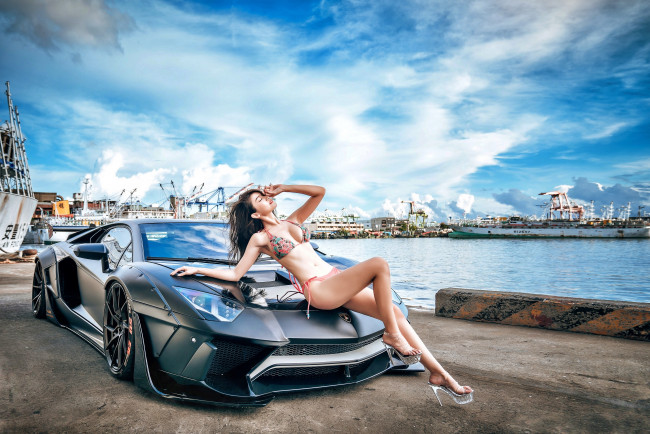 Обои картинки фото автомобили, -авто с девушками, lamborghini, lin, jiayi