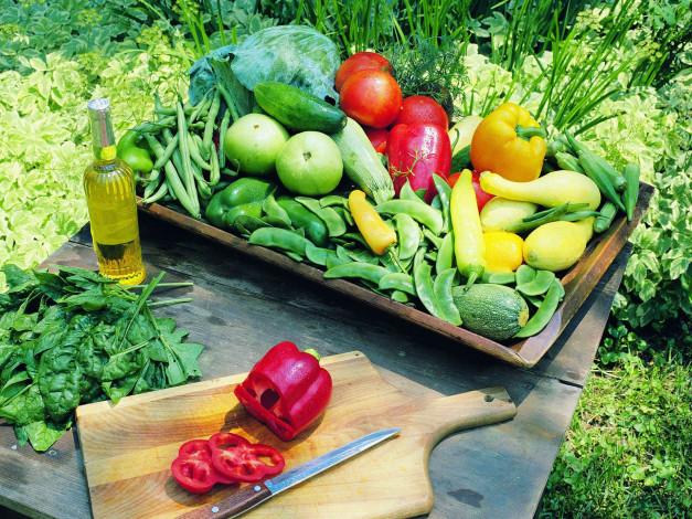 Обои картинки фото еда, овощи, перец, томаты, помидоры