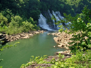 обоя природа, водопады, деревья, река, камни