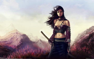 Картинка aldo martinez calzadilla фэнтези девушки меч горы