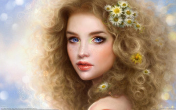 Картинка ruoxing zhang фэнтези девушки блондинка цветы ромашки