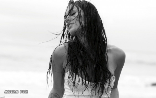 Обои картинки фото Megan Fox, девушки, черно-белой, шатенка