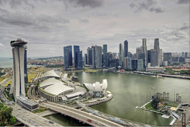 Обои картинки фото города, сингапур, небоскребы, вода, дороги
