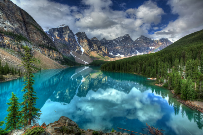 Обои картинки фото природа, реки, озера, деревья, пейзаж, озеро, banff, national, park, moraine, lake, горы