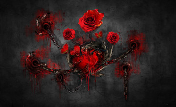 Картинка 3д графика horror ужас кровь стена цветы