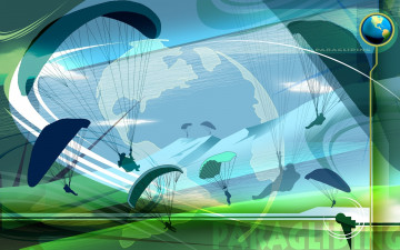 Картинка векторная+графика коллаж полет парашют paragliding силуэт