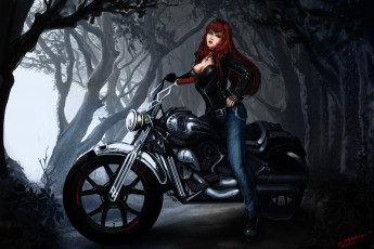 Картинка рисованное люди мотоцикл фон взгляд девушка