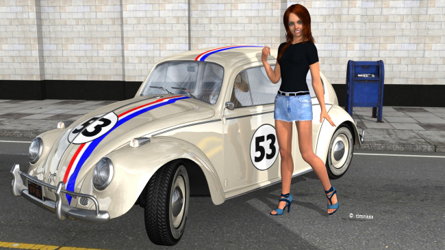 Обои картинки фото автомобили, 3d car&girl, автомобиль, фон, девушка, взгляд