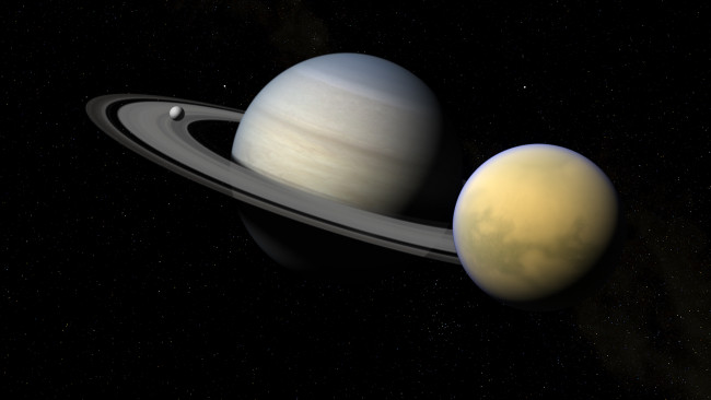Обои картинки фото космос, сатурн, звезды, пространство, saturn, enceladus, titan