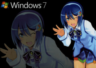 обоя компьютеры, windows 7 , vienna, фон, логотип, взгляд, девушка