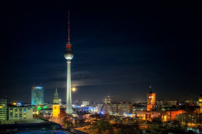 Обои картинки фото berlin, города, берлин , германия, огни, ночь