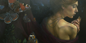 Картинка рисованное живопись девушка бабочки фон