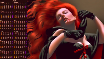 Картинка календари фэнтези 2019 девушка вампир кровь calendar женщина рыжая
